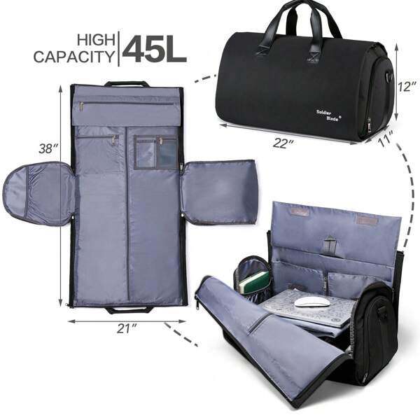 Convertible Travel Garment Bag,Carry On Garment Duffel Bag For Men Women - 2 In 1 Hanging Dress Suitcase Suit Business Travel Bag