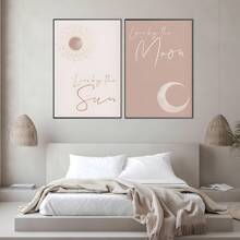 2 carteles de lienzo, Vive al sol, ama a la luna, estilo simple, decoración del hogar, decoración de pared, decoración de habitación, sala de estar, dormitorio, decoración, restaurante, regalo, sin marco, decoración del hogar, decoración de habitación moderna y estética, carteles para la habitación, arte de pared de lienzo, artículos de decoración de habitación