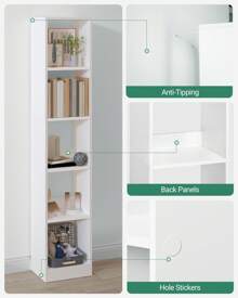 Hzuaneri Bookshelf, Bookcase, Cube Shelf, Modern Open Wooden Shelving Unit, Storage Shelves And Display Racks For Living Room, Home Office, Bedroom, 5/6/7-Tier, White