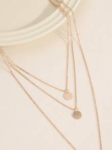 1pc Fashionable Multi-Layer Necklace For Women, Metal Sequin Pendant, Suitable For Parties, Gatherings, Vacations, Gifts And Daily Wear - Gold - View 5