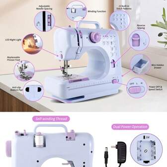 IAGREEA Home Mini Electric Sewing Machine | Portable & Stylish Sewing Companion With 12 Adorable Stitch Modes Perfect For Beginners! Includes Foot Pedal, Mini Scissors, Flexible Tape Measure, 8 Vibrant Thread Spools, Thread Guide Tool, 4 Bobbins & Spare Needles. Ultra-Lightweight & Effortless To Use-Ideal For DIY Crafts, Quick Repairs, And Creative Projects. Your Dreamy Sewing Kit For Crafting Magic At Home!