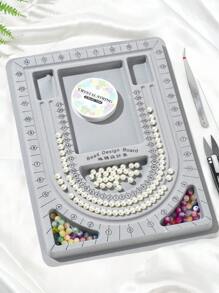 1pc Plastic Design Board 24x33x1cm, With Stainless Steel Scissors, Elastic Crystal Thread, Iron Tweezers, Steel Bead Needles - Grey - View 5