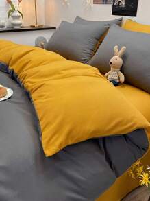 Set de ropa de cama para dormitorio de 3 piezas en gris oscuro y amarillo mostaza, super suave, que incluye 1 funda de edredón y 2 fundas de almohada, lavable a máquina, sin relleno - Gris Oscuro - Ver 2