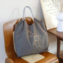 Women's Shoulder Bag, Stylish And Elegant, Nylon Bag, Embroidered Coffee Pot Pattern, Cloth Bag, Large Capacity, Lightweight, Foldable Storage, Crossbody Bag, Handbag, Commute, Travel, School, Leisure, Fashion Street Photo, Holiday Gift Large Capacity Tote