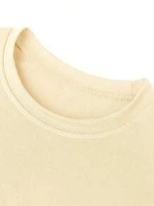 1 pieza Camiseta de manga corta con estampado de corazón para niñas preadolescentes, cómoda y de moda para estudiantes jóvenes en verano - Albaricoque - Ver 10