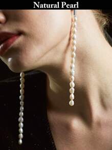 1 par de pendientes de perlas de agua dulce naturales, pendientes de perlas blancas colgantes para mujer, apropiados para uso diario y como regalo para ocasiones festivas