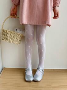 2 pièces Leggings à motif en forme de cœur, pantalon serré respirant et extensible pour bébé fille. Collants résille de couleur unie, convenant pour le port quotidien, à assortir avec des jupes et des chaussures, printemps/été