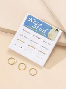 12pcs Silver & Gold Color Stainless Steel Nose Rings, All-Match & Versatile For Women & Men