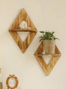 1pc Wooden Wall Mounted Decorative Shelf, For Vase, Rocks, Crystal Display, Home Decor