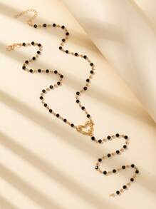 1pc Minimalist Retro Heart Shaped Long Necklace, Sexy Y-Shaped Body Chain Jewelry, Party & Gift - Black - View 4