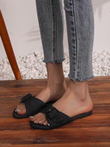 New Flat Summer Slide Sandals For Plus Size Women, Versatile For 2025 - Black - View 4