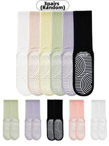 3pcs Women's Sports Yoga Socks, Pilates Grip Yoga Socks With Anti-Slip Grip, Suitable For Pure Ballet, Ballet, Dance, Multiple Colors