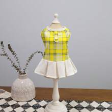 Spring/Summer New Lace Skirt, 25 Plaid Skirt, Pet Dress, Cat Princess Dress, Doll Dress, New Spring/Summer Versatile Striped Dress, Dog Clothes, Teddy Outfit, Fashionable Princess Dress, Leash Buckle Printed Princess Dress, Small Animal European And American Hot-Selling Casual Dress - Yellow - View 4