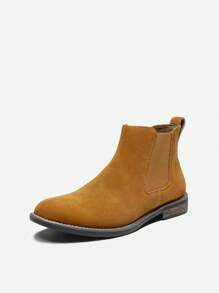 Men's Suede Leather Chelsea Ankle Boots - Camel - View 3