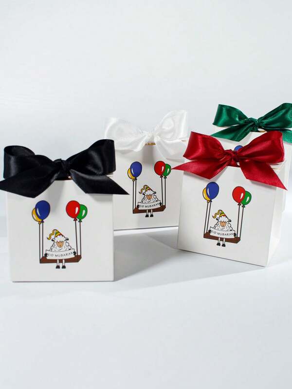 10Pcs Gift Favor Boxes – Festive Mini Candy Boxes With Cute Sheep & Balloon Design – Colorful Satin Ribbon Decor – Perfect For Sweets, Chocolates, Small Gifts – Islamic Holiday Party Supplies