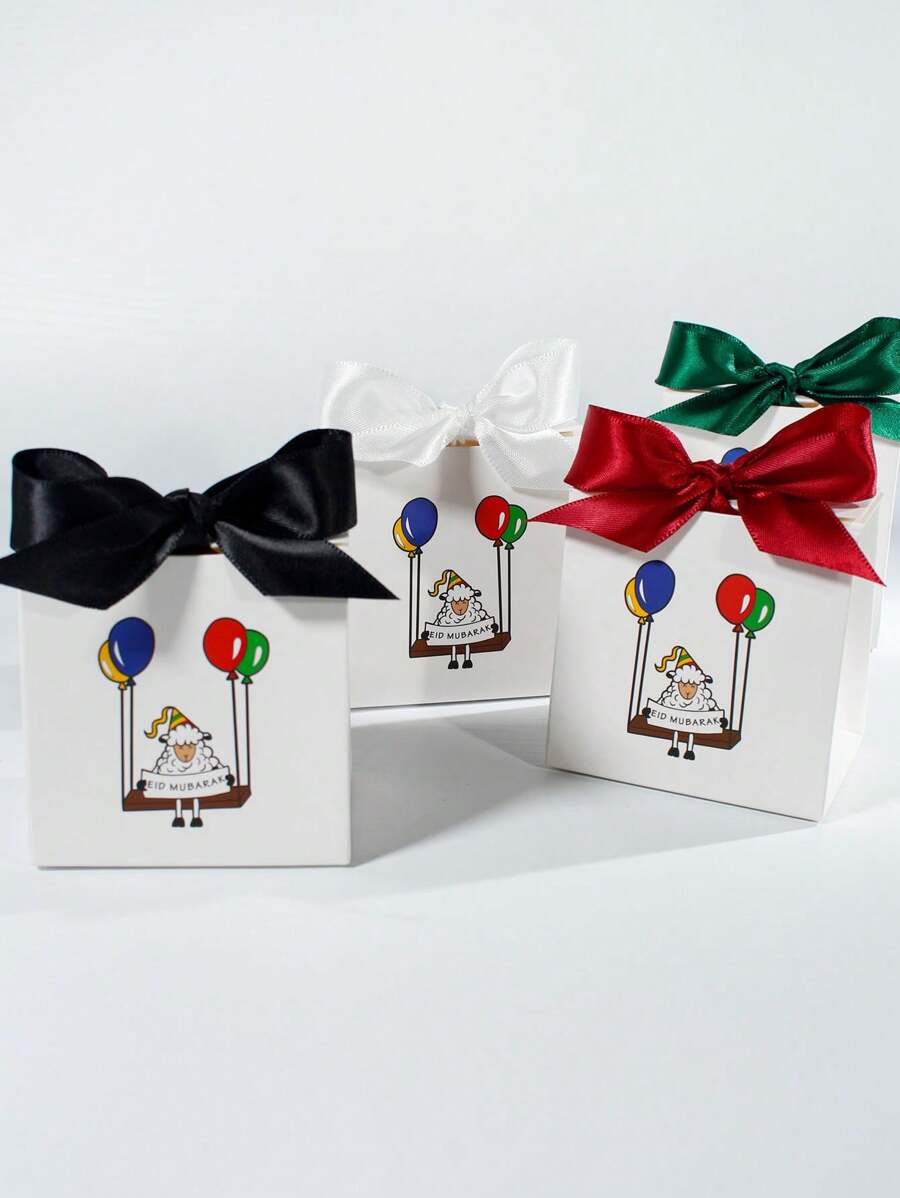 10 piezas de cajas de regalo - Cajas de dulces mini festivas con diseño lindo de ovejas y globos - Decoración de cinta de satén de colores - Perfecto para dulces, chocolates, regalos pequeños - Suministros para fiestas islámicas