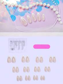 Add A Touch Of Romance With 24pcs Amygdaloid Fake Nails White Edge Minimalist Style Press On Nails Gift For Women & Girl