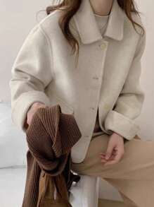Women's Business Casual Double-Faced Wool Blazer, Solid Color Short Single-Breasted Jacket, Office To Evening Wear. - Beige - View 4