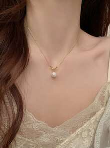 1 Pc Elegant Faux Pearl Decor Necklace - Imitation Pearl Necklace - View 2