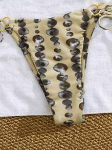 Summer Sexy Micro Bikini Set With Random Print Halter Beach Swimwear - Apricot - View 5