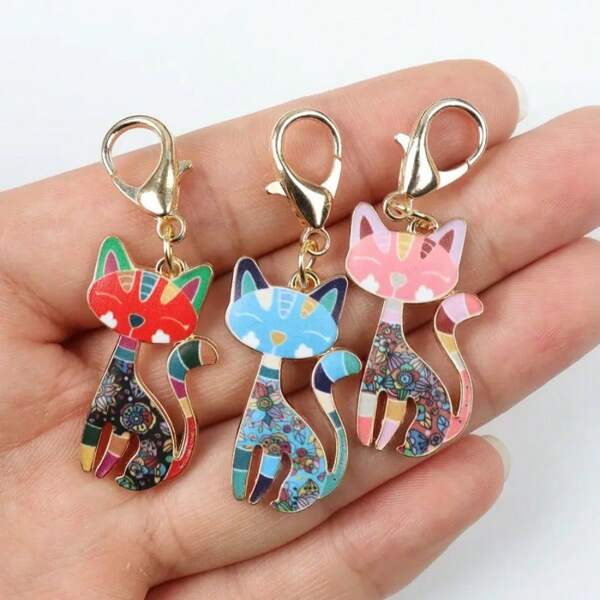 1 Set Of 6pcs Cat-Shaped Classic Style Decorative Zinc Alloy Keychain, Creative Cartoon Animal Pendant, Suitable For Handbag, Car Key, Backpack Accessories, Ideal Back To School Gift For Daily And Party Use