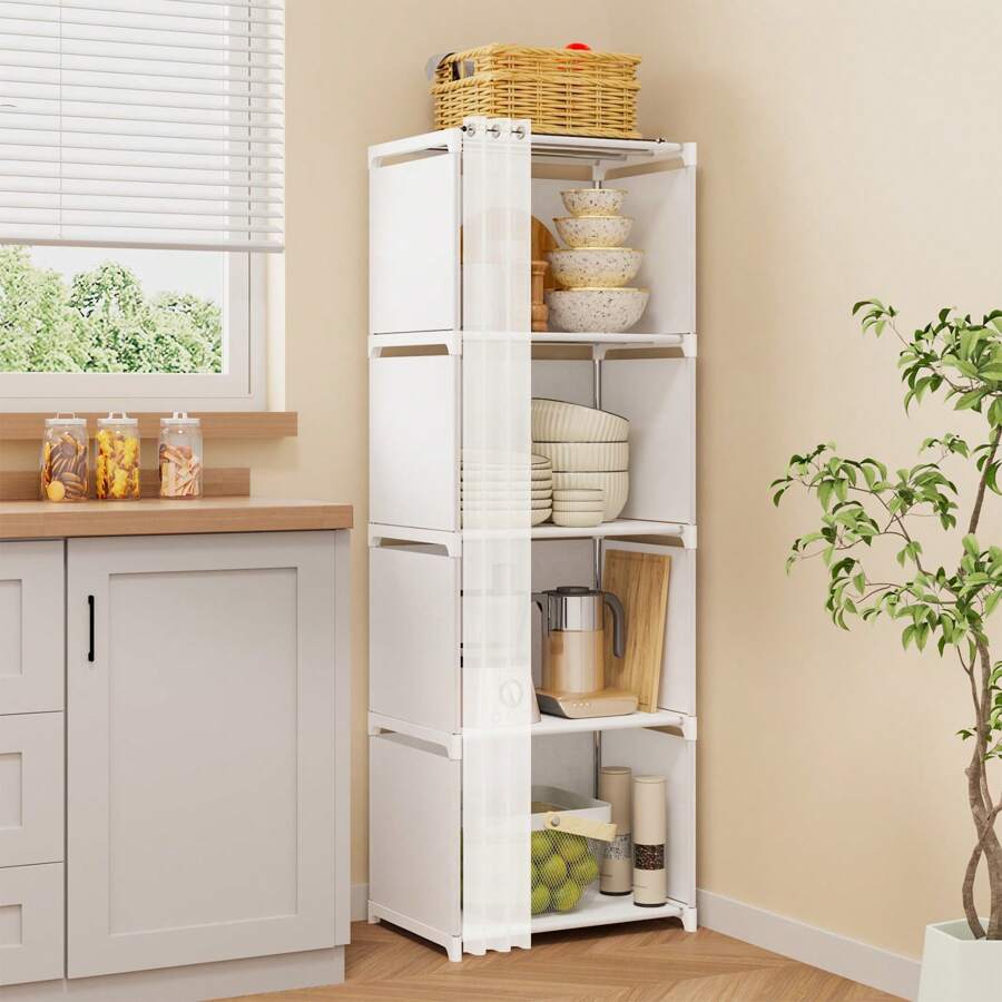 Tomnk 1 Pack 4-Tier Storage Cabinet In White - Space-Saving Kitchen Cabinet With Adjustable Shelves, Easy Assembly Storage Organizer For Pantry, Bathroom - Nhiều màu - Xem 1
