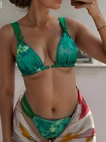 Sexy Summer Random Printed Bikini Swimwear, Beach Holiday Swimming Costume - Green - View 2