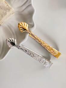 1 件 INS 风格压花玫瑰花糕点夹，不锈钢冰块夹，家用咖啡方糖食物夹