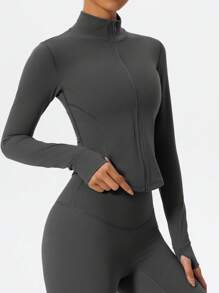 Spring And Summer Models Of Yoga Sports Windproof Jacket Running Fitness Sun Screen Top Collar Quick Dry Slim Sportswear - Grey - View 7