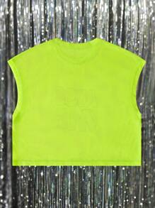 网眼性感镂空露脐背心，彩色印花街头风上衣