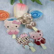 Sanrio 4pcs Large Plaid Sitting Posture KT Pointed Nose Clip Ins Girl Heart Versatile Japanese Bangs Side Clip Cartoon Headpiece For Girls