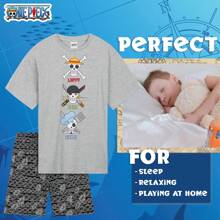 ONE PIECE Short Pyjama Set Breathable Lounge Wear Anime Gift - Grey - View 4