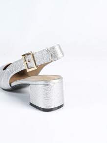 Women's Fashion Pointed Toe Chunky Heel Elegant Sandals - Silver - View 3