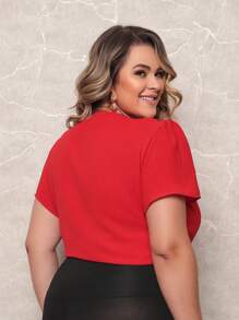 ONLYONE - WOMEN'S SHORT SLEEVE PRINCESS PLUS SIZE BLOUSE WITH LIGHT DUNES NECKLINE DETAIL - WOMEN'S BLOUSES - 紅色 - 查看 3