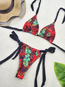 2024 New Sexy Backless Bikini Set, High Waist Double-Sided Strappy Women Swimwear - Red - View 3