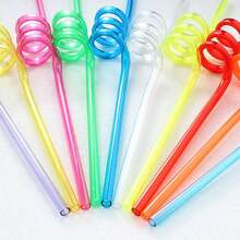 4/6/8/10/12 件 10.24 英寸 PET 可重复使用螺旋吸管，适用于家庭聚会、生日派对、主题派对、节日派对、婚礼、鸡尾酒吧、海滩、厨房用具、派对礼物、学校用品 - 彩色 - 查看 11