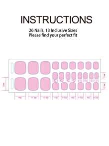 26 Stücke rosa Aufklebe-Nägel, kurze halb-aushärtende Gel-Zehennägel Sticker, einfaches mehrfarbiges einfarbiges Design voller Nagel Wrap, Salonqualität, UV-frei - Selbstklebende Nail Art Sticker für Frauen und Mädchen für den täglichen Gebrauch, Salonqualität Nagelpflege Produkte