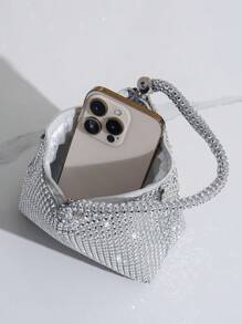 迷你晚宴包、不对称包、镶嵌闪亮水钻手提包、女士奢华手拿包、派对活动包、化妆品收纳包 - 銀色 - 查看 8