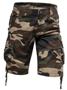 男士/男童迷彩工装短裤，宽松直筒休闲短裤，带口袋，夏季街头风格