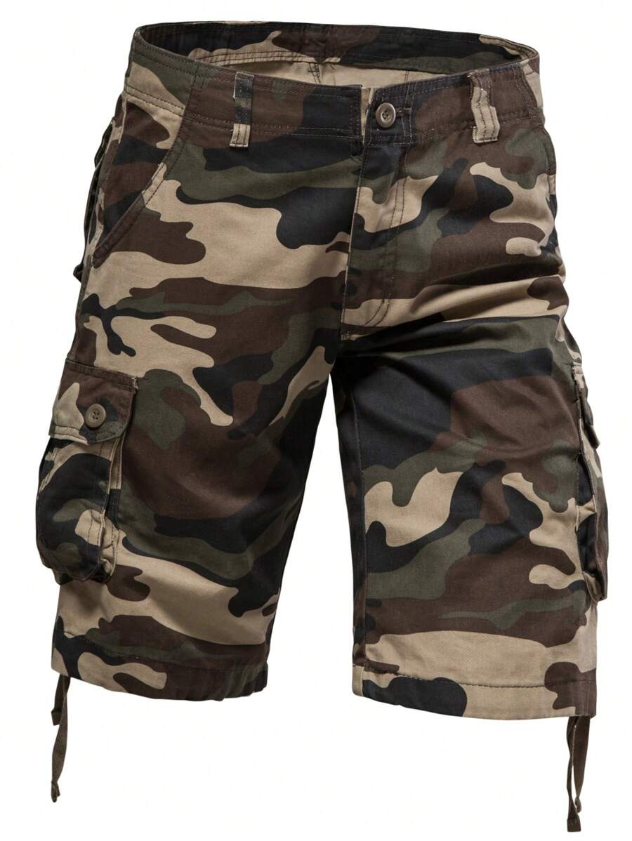 男士/男童迷彩工装短裤，宽松直筒休闲短裤，带口袋，夏季街头风格
