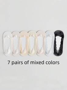 2/4/7 Pairs Women's Ultra-Thin Mesh Breathable Invisible Lace Silicone Non-Slip Boat Socks, Soft & Sweat-Absorbent - Multicolor - View 13