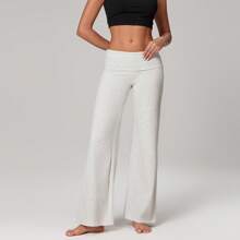 Womens Flare Leggings Fold Over Yoga Pants Y2K Low Rise Wide Leg Sweatpants Bell Bottom Buttery Soft Leggings - 灰色 - 查看 1