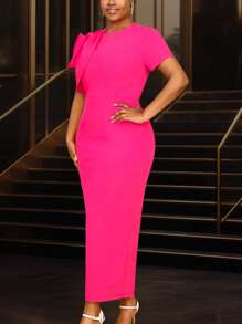 Elegant Bodycon Dress Party Short Sleeves 3D Flower Wedding Guest Occasion,Cocktail