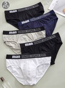 5 Packs Men's Multicolor Cotton Waistband Monogrammed Briefs Contrasting Monogrammed Waistband Men's Trousers - Multicolor - View 1