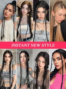 2 件装编织接发片 – 夹式，黑色侧分刘海和长辫子 – 自然柔软的合成发（顺滑亮泽） – 女士适用 – 非常适合万圣节装扮和日常佩戴 – 20 英寸（饰有珍珠环） - 黑色 - 查看 7