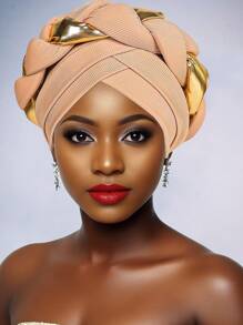 Awegeo 手工非洲风情头巾 - 手工编织撞色头巾，打造优雅晚装造型，轻盈奢华的晚宴配饰，扭结装饰，母亲节礼物 - C - 查看 17