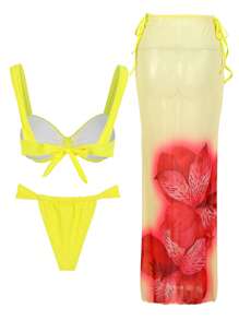 3pcs/Set Elegant & Sexy Printed Women's Bikini Set, Random Print, Not Positioned Print