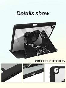 1 pièce, étui de protection pour tablette Apple Pro 2024 13 pouces/Air6 2024 4e, 5e, 8e, 9e, 10e génération, motif papillon noir et gris, fente pour stylo + rotation 720°, trou de logo creux, antichoc et résistant aux chutes, réveil/veille automatique
