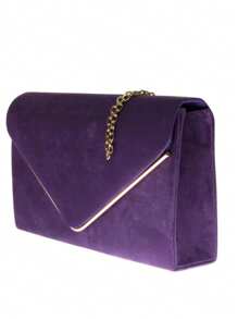 Girly Handbags Womens Faux Suede Envelope Clutch Bag Small - Purple - View 2