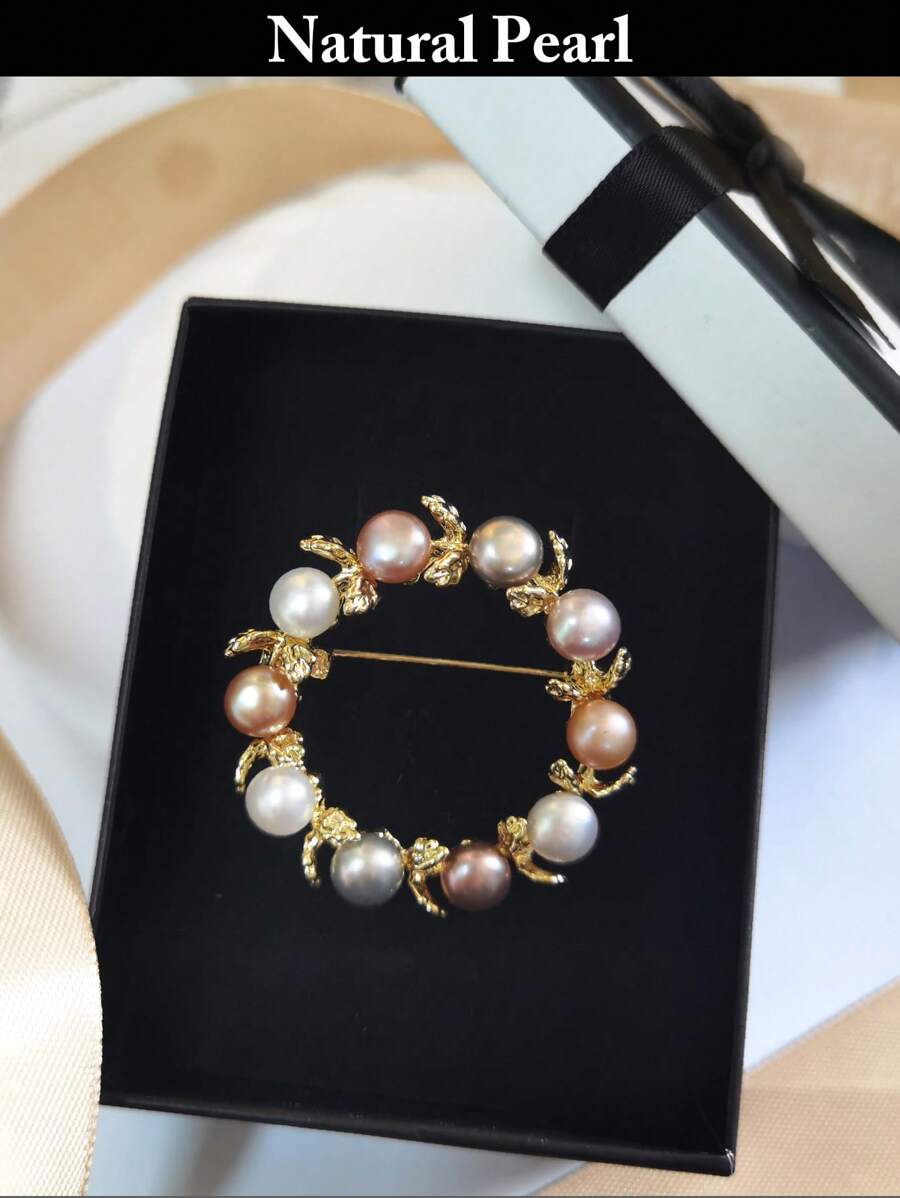 1pc Colorful Freshwater Pearl Sunflower Gold Brooch Jewelry, Simple & Elegant For Women, Suitable For Summer Wedding, Gift, Birthday - Multicolor - View 1